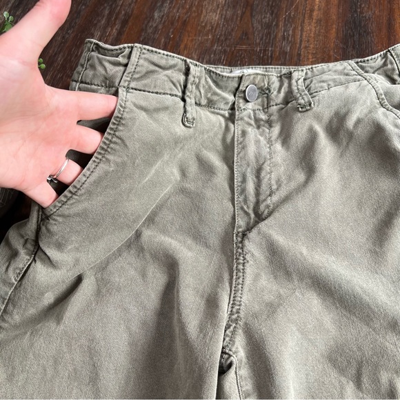 PAIGE Green Sage Wide Leg Pants 26 acid wash slant pockets Army Green Ankle Crop - Picture 2 of 16